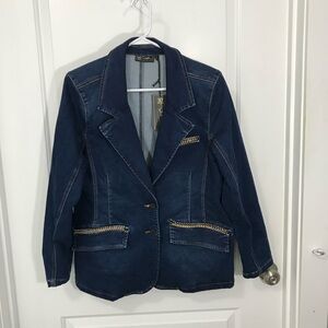 DG2 by Diane Gilman Navy Blazer with Gold Accents